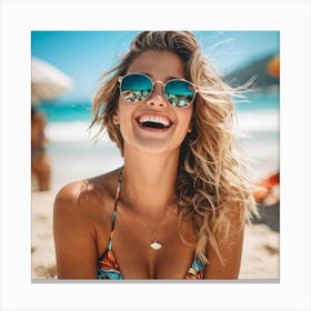 Female Bikini People Caucasian Modern Lifestyle Portrait Holiday Away Weekend Sunglasses (14) Canvas Print