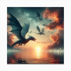 Dragons Flying In The Sky Canvas Print