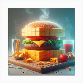 A 3d Cube Shaped Hamburger, Digital Art Canvas Print