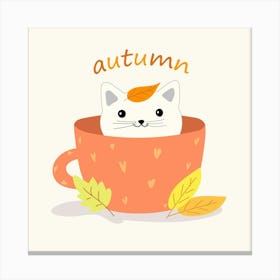 Autumn Cat In A Cup Canvas Print