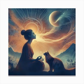 Meditating Woman With Cat 5 Canvas Print