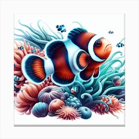 Sea Clownfish In Motion, Sea Clownfish Watercolour Art Print 4 Canvas Print