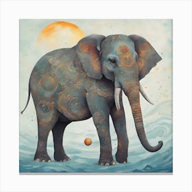 Elephant In The Water Canvas Print