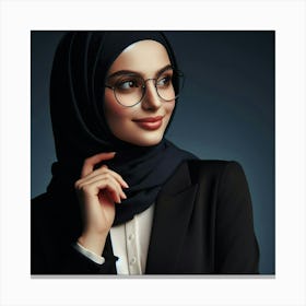 A portrait of a young woman wearing a black hijab and glasses Canvas Print