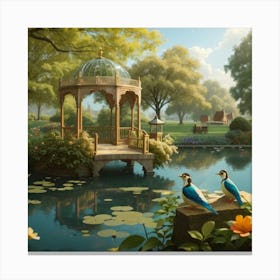 Pond And Gazebo Canvas Print