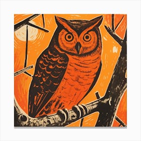 Retro Bird Lithograph Eastern Screech Owl 4 Canvas Print