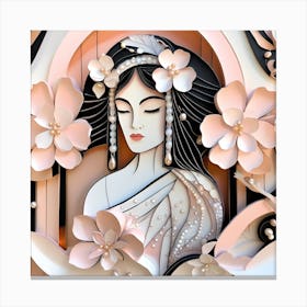 Paper Cut Art Elegant Silhouette Japanese Textured Monohromatic Canvas Print