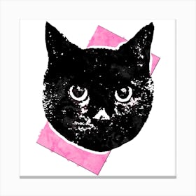 Soft Pink Cat Square Canvas Print