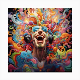 Man With Headphones Listening To Music Canvas Print