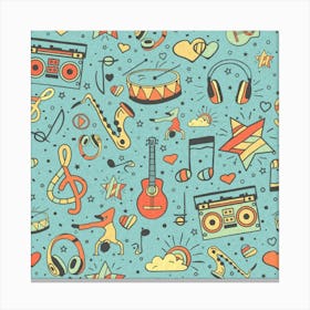 Seamless Pattern Musical Instruments Notes Headphones Player Canvas Print