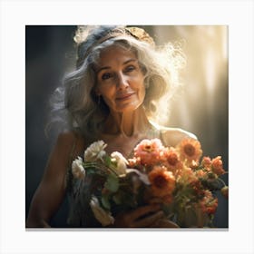 Portrait Of A Woman Holding Flowers Canvas Print