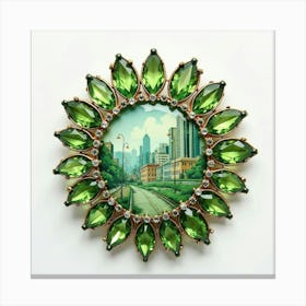 Peridot Brooch, Watercolor, Vibrant Cityscape 1 Canvas Print