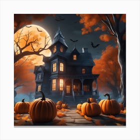 Halloween House With Pumpkins 24 Canvas Print