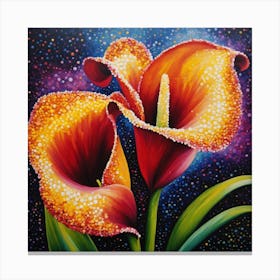 Pointillist on wood "Flower of Calla lilies" 1 Canvas Print