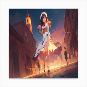 Anime Girl Walking Down The Street Canvas Print