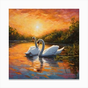 Swans At Sunset Canvas Print