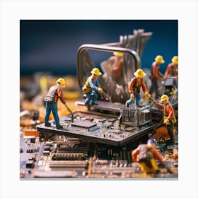 Miniature Workers On A Circuit Board 1 Canvas Print