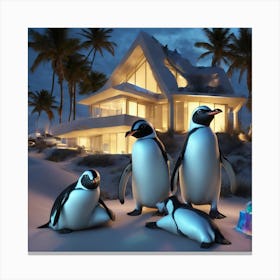 Penguins On The Beach Canvas Print