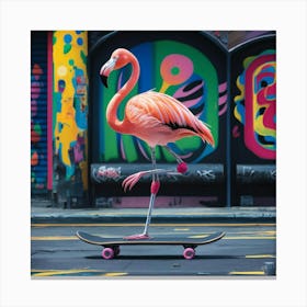 Flamingo On Skateboard 1 Canvas Print