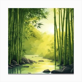 A Stream In A Bamboo Forest At Sun Rise Square Composition 119 Canvas Print