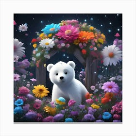 Polar Bear In Flowers 1 Canvas Print