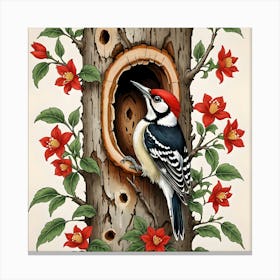 Woodpecker Making Nest In The Tree Canvas Print