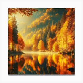 Autumn Forest By The Lake Canvas Print