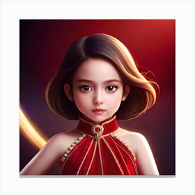 Chinese Girl In Red Dress Canvas Print