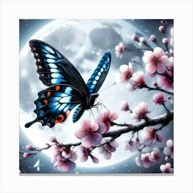 Fluttering Elegance: Butterfly in Cherry Blossoms Wall Art Canvas Print