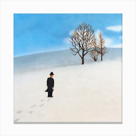 Snow Day Man In Snow With Barren Trees Canvas Print