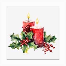Christmas Candles With Holly 10 Canvas Print