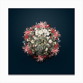 Vintage Musk Rose Flower Wreath on Teal Blue n.2339 Canvas Print