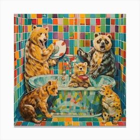 Bears In The Bath 4 Canvas Print