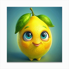 3d Illustration Of A Cute Cartoon Lemon With Big Eyes Canvas Print