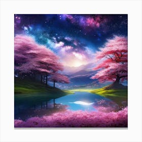 Pink Trees In The Night Sky 1 Canvas Print