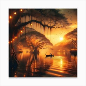 Sunset in the Forest: Tranquil Nature Landscape with Golden Glow Canvas Print