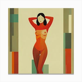 Embrace of Color: An Abstract Painting Of A Nude Woman Canvas Print