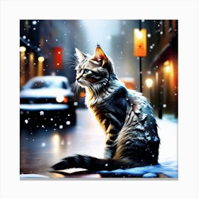 Cat In The Snow Canvas Print