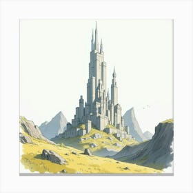 Watercolor Art Of Gondor S White City Towering Over A Rocky Landscape 1 Canvas Print