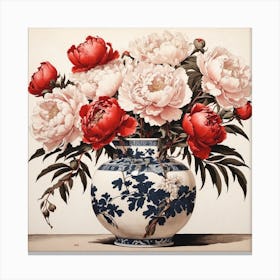Peonies In A Blue Vase 2 Canvas Print