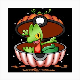 Treecko In Pumpkin Ball - Pokemon Halloween Canvas Print