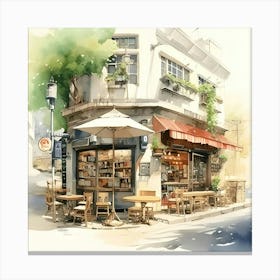 Watercolor Of A Cafe 1 Canvas Print