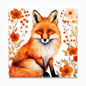 Floral Fox Portrait Painting (17) Canvas Print