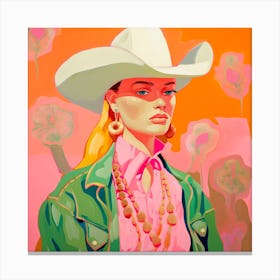 Abstract Pink Green Cowgirl Portrait Canvas Print