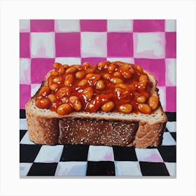 Beans On Toast Pastel Checkerboard 1 Canvas Print