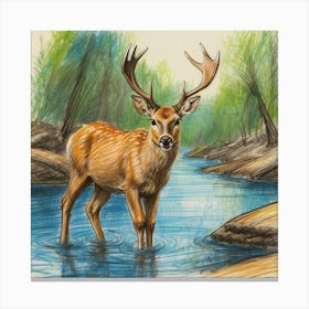 Deer In The Stream 4 Canvas Print