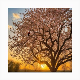 Cherry Blossom Tree At Sunset Canvas Print