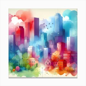 Watercolor City Skyline Canvas Print