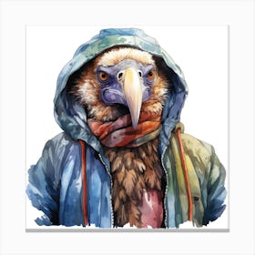 Watercolour Cartoon Vulture In A Hoodie Canvas Print