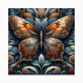 Detailed Metallic Amber & Blue Butterfly Canvas Print